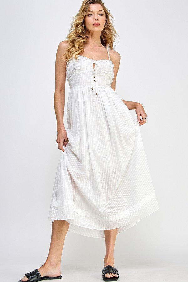 Textured Cotton Voile Maxi Dress (White) - Small - Dresses
