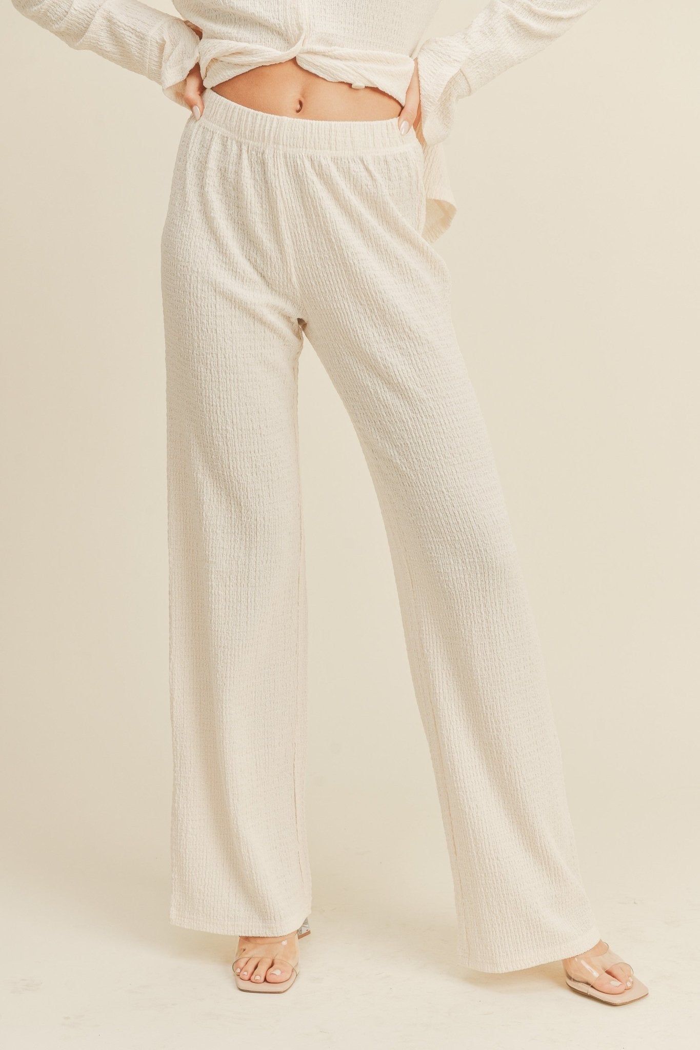 Textured Fabric Pants (Cream) - Small - Pants
