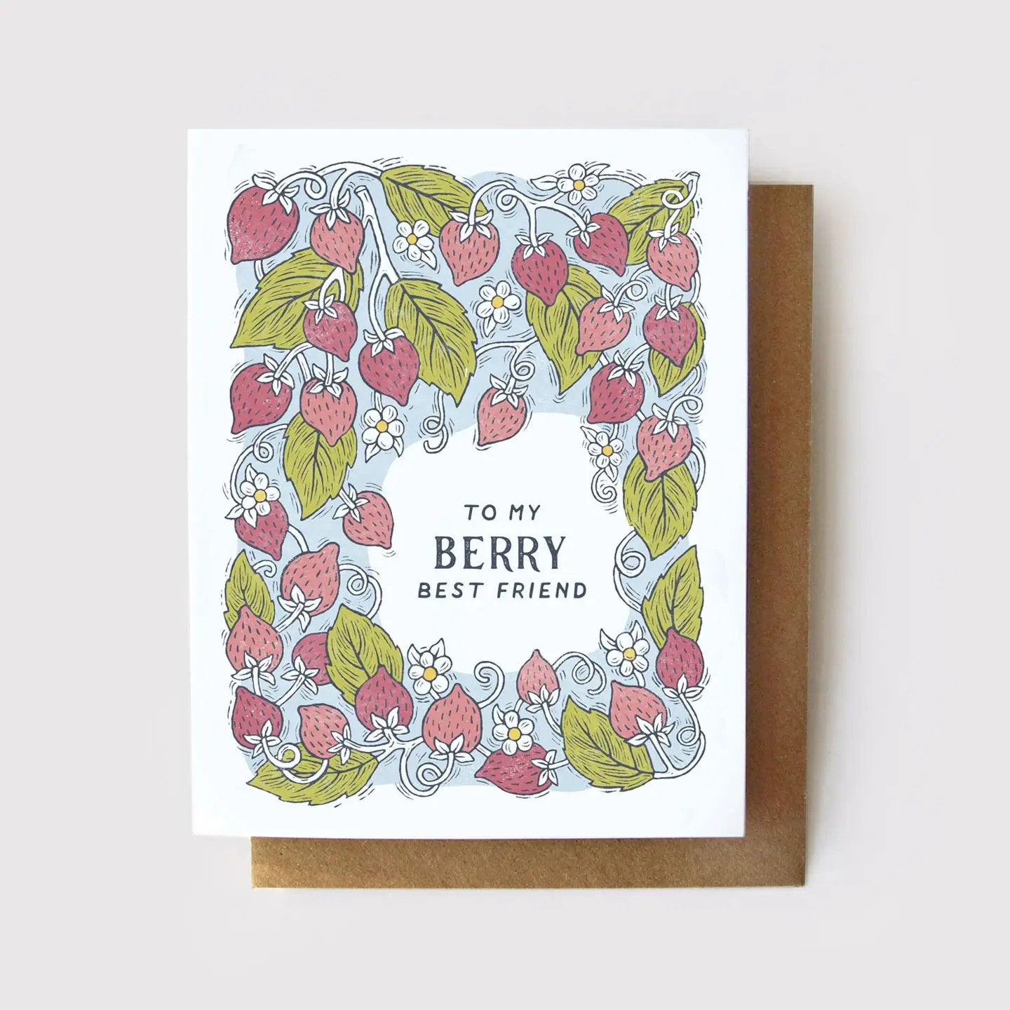 To My Berry Best Friend Card - Strawberry Block Print - Greeting & Note Cards