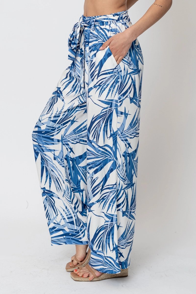 Tropical Printed Pants with Belt - Small - Pants