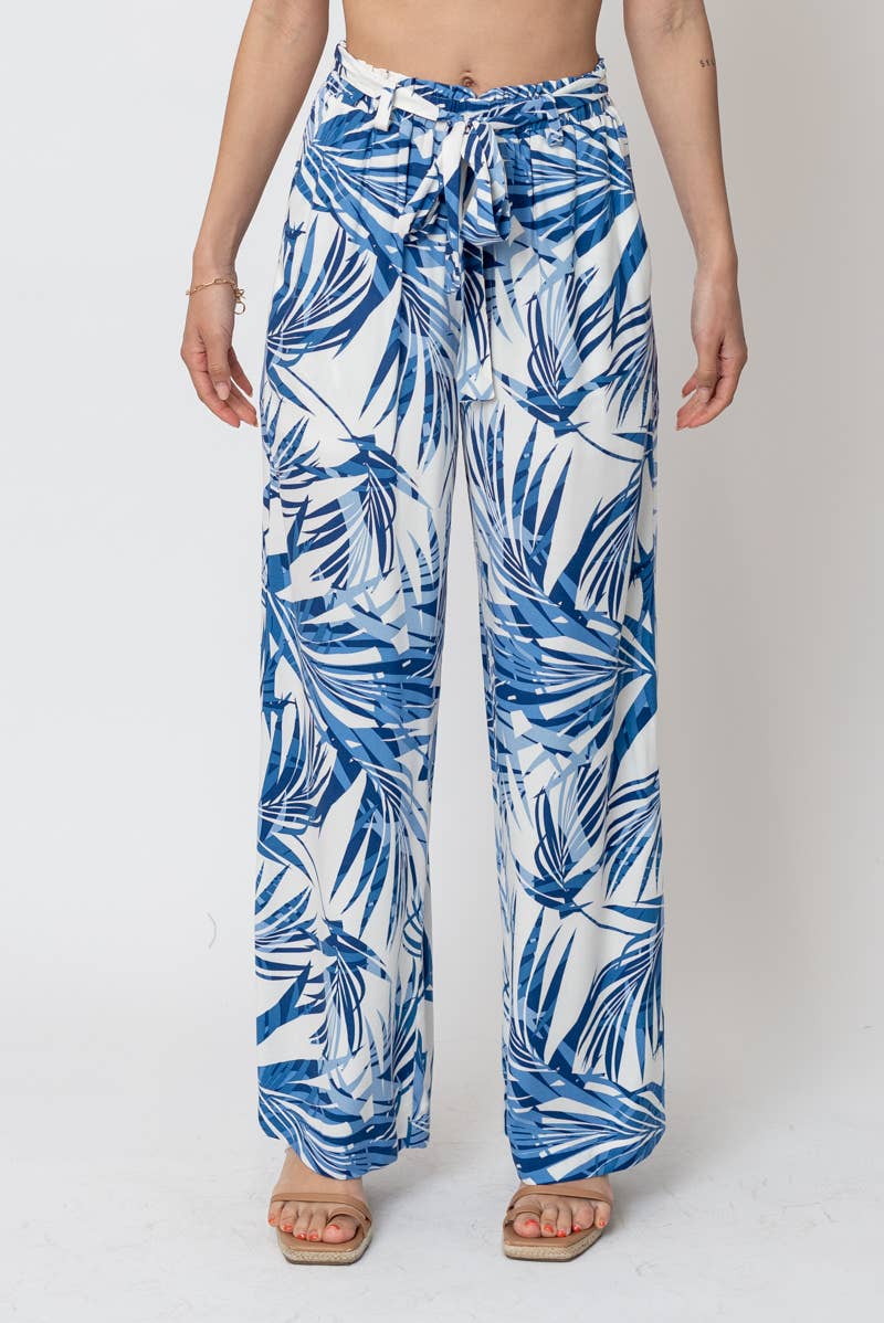 Tropical Printed Pants with Belt - Small - Pants