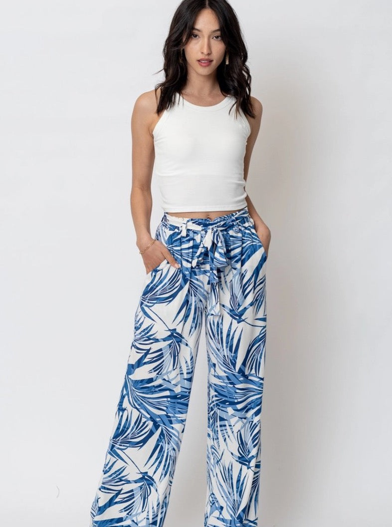 Tropical Printed Pants with Belt - Small - Pants