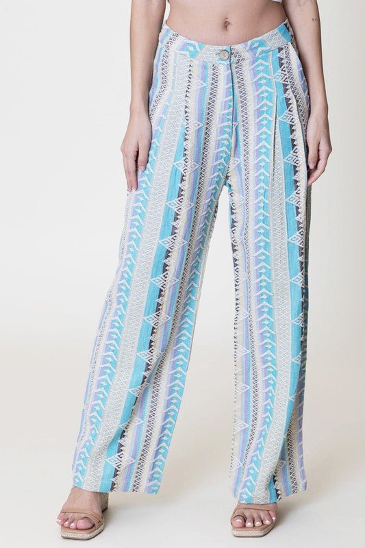 Wood Button Embroidered Long Pants - Small - Pants