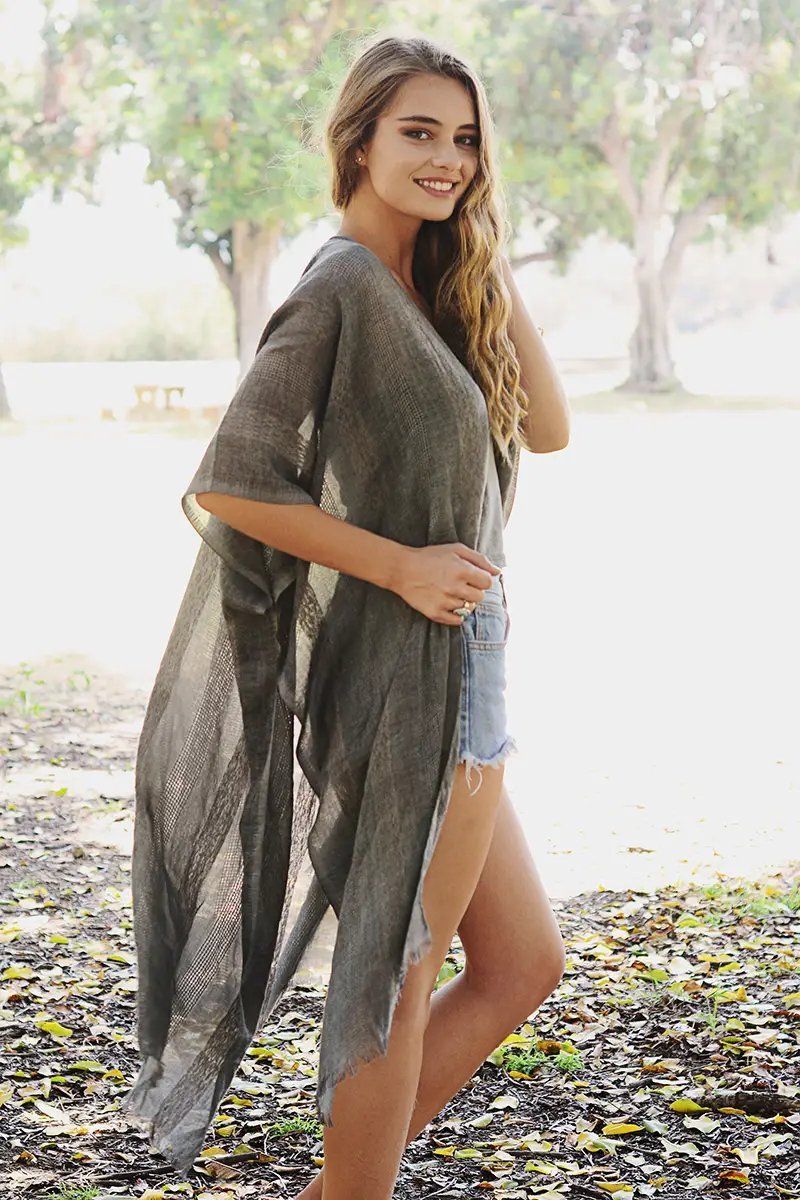 Woven Longline Tribal Kimono (Charcoal) - Charcoal - Casual Kimonos