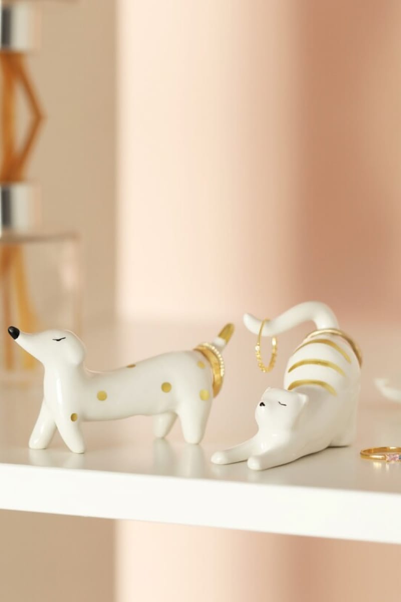 Ceramic Stretching Cat Ring Holder