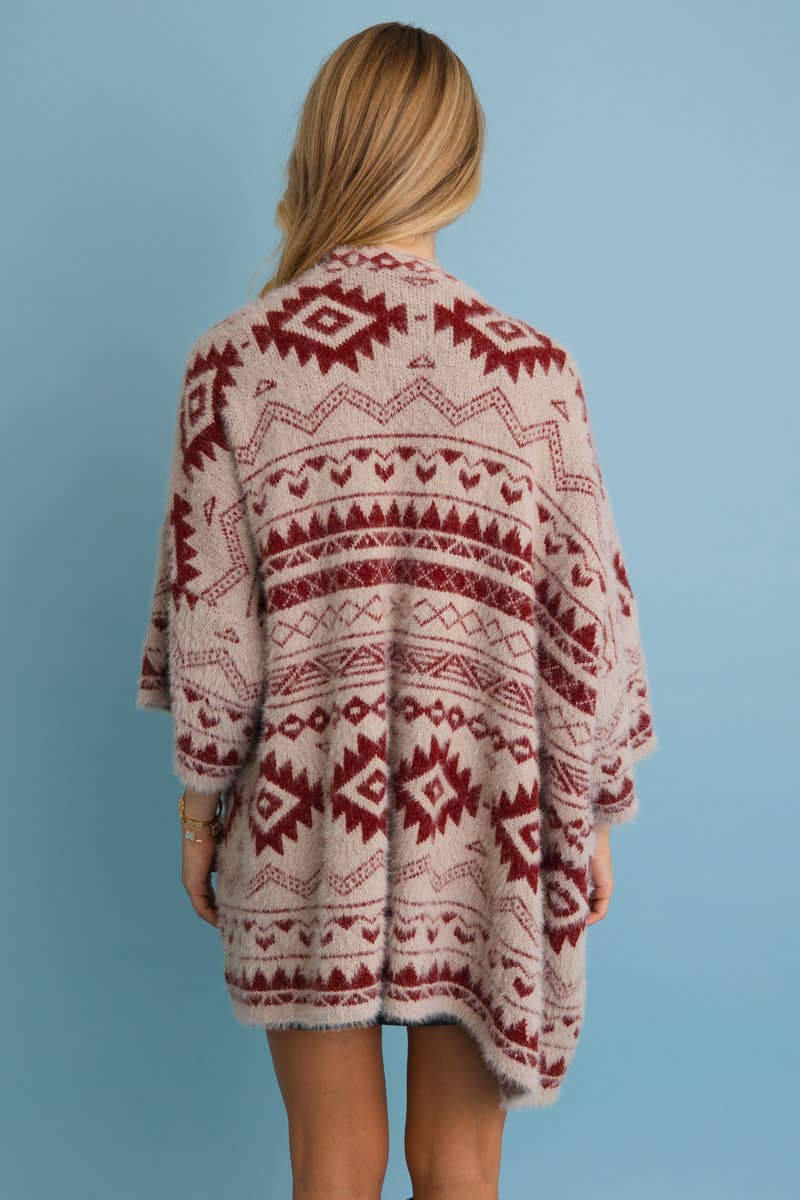 Aztec Tribal Soft Knit Cardigan (Rust) - Cardigan