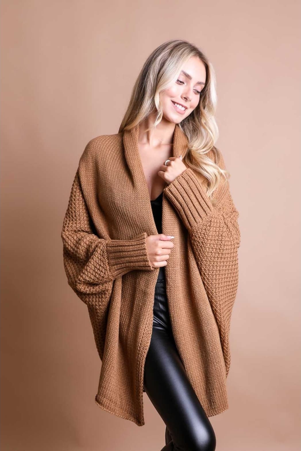 Bat Sleeve Knit Cardigan Camel