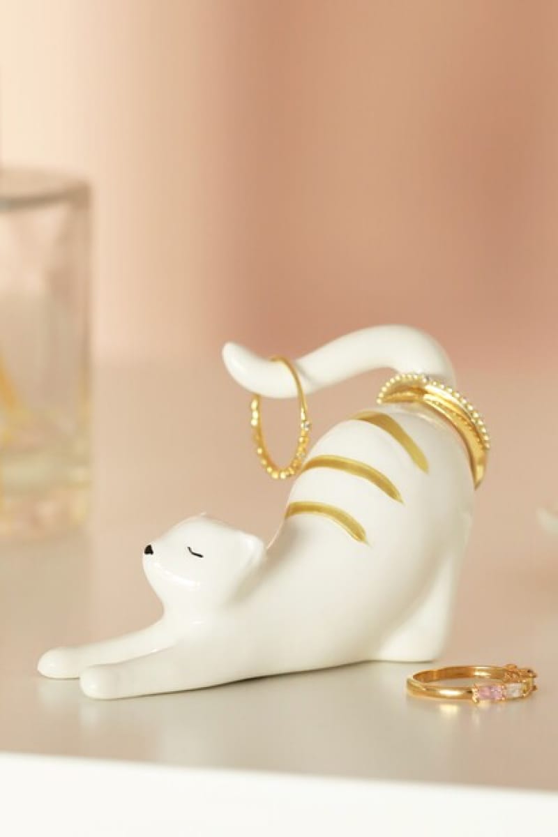 Ceramic Stretching Cat Ring Holder - Ring Holder