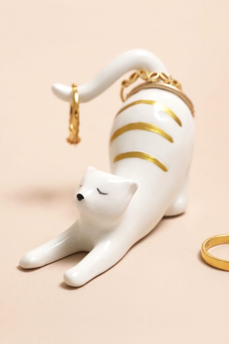 Ceramic Stretching Cat Ring Holder - Ring Holder