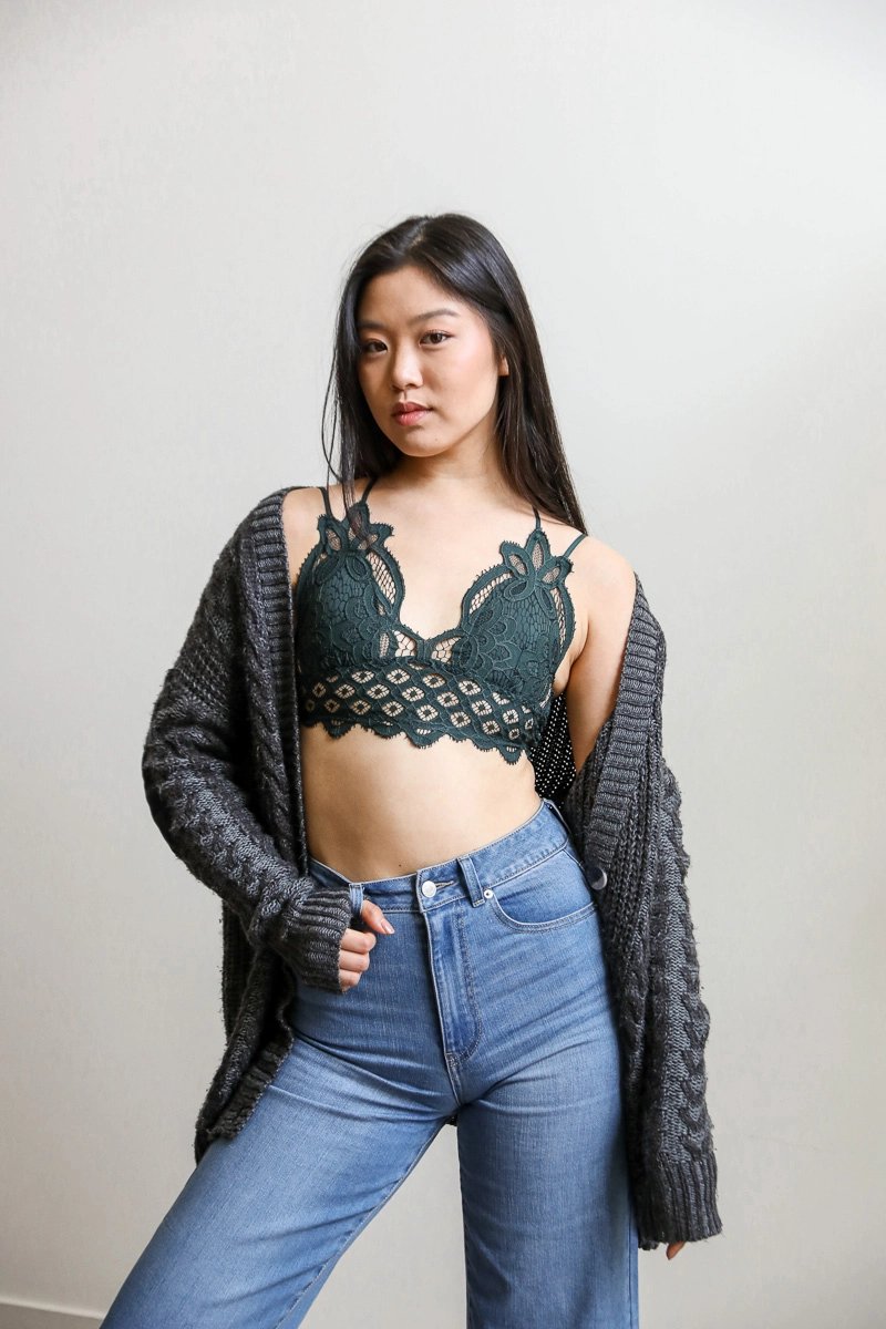 Crochet Lace Longline Bralette (Emerald) - Small - Bralette