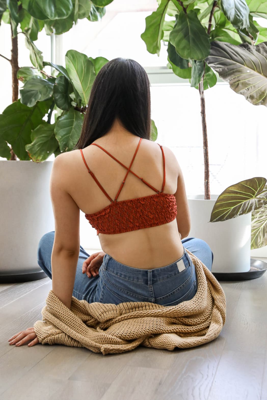 Crochet Lace Longline Bralette (Rust) - Small - Bralette