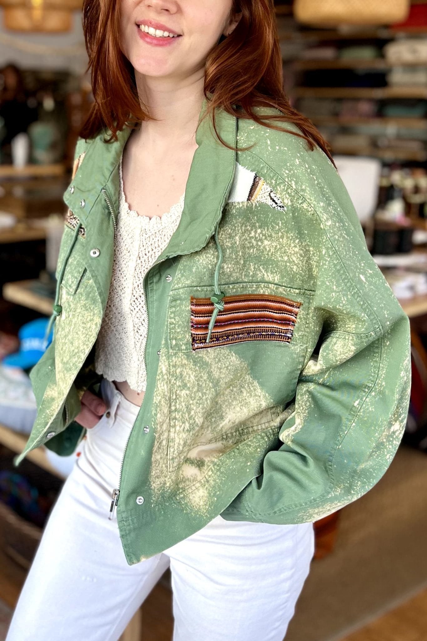Designer Denim Jacket (Green) - Coats & Jackets
