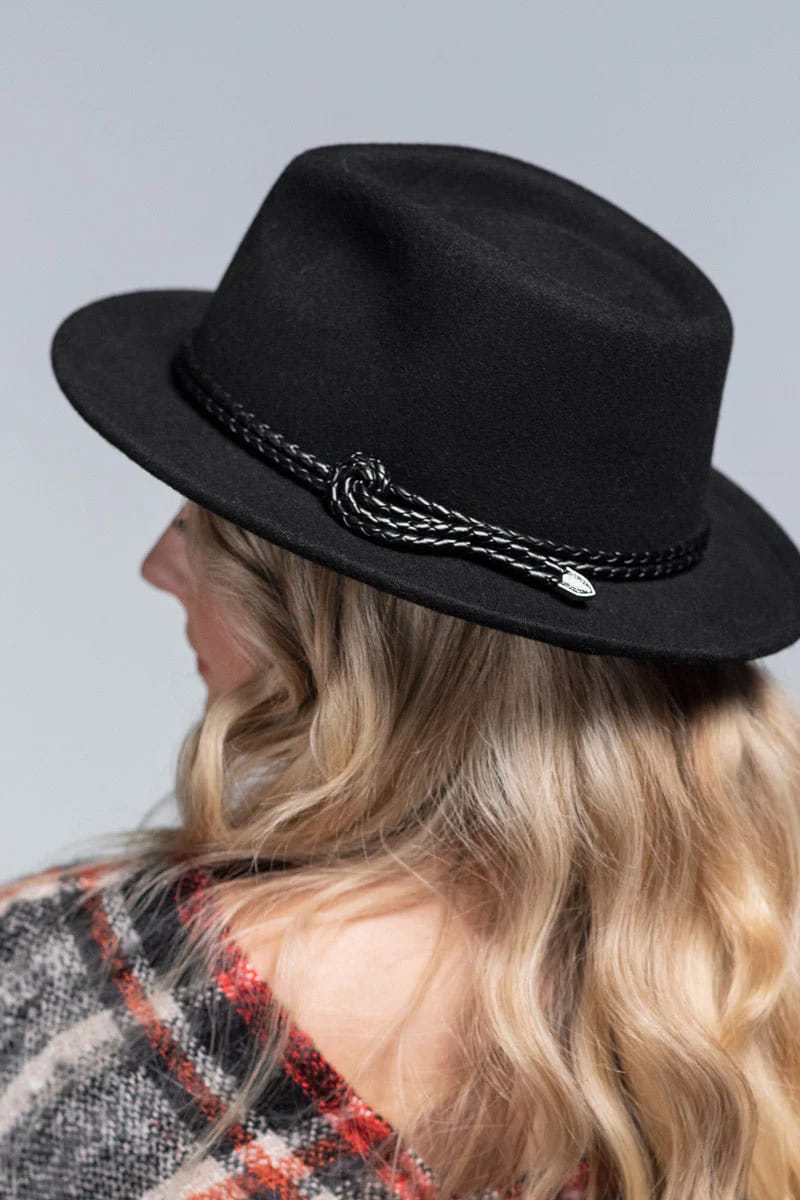 Double Braided Fedora Wool Hat (Black) - Hat