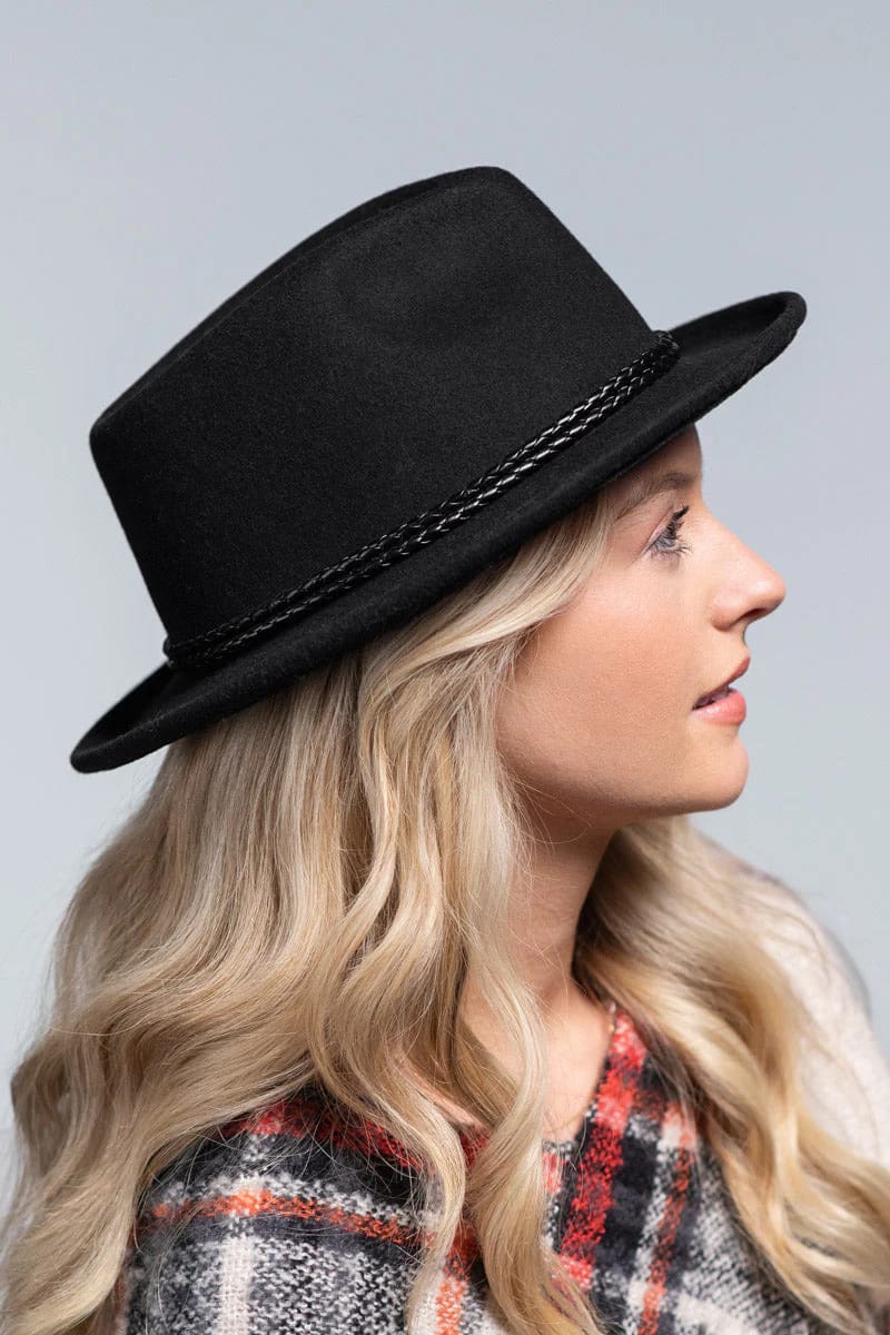 Double Braided Fedora Wool Hat (Black) - Hat