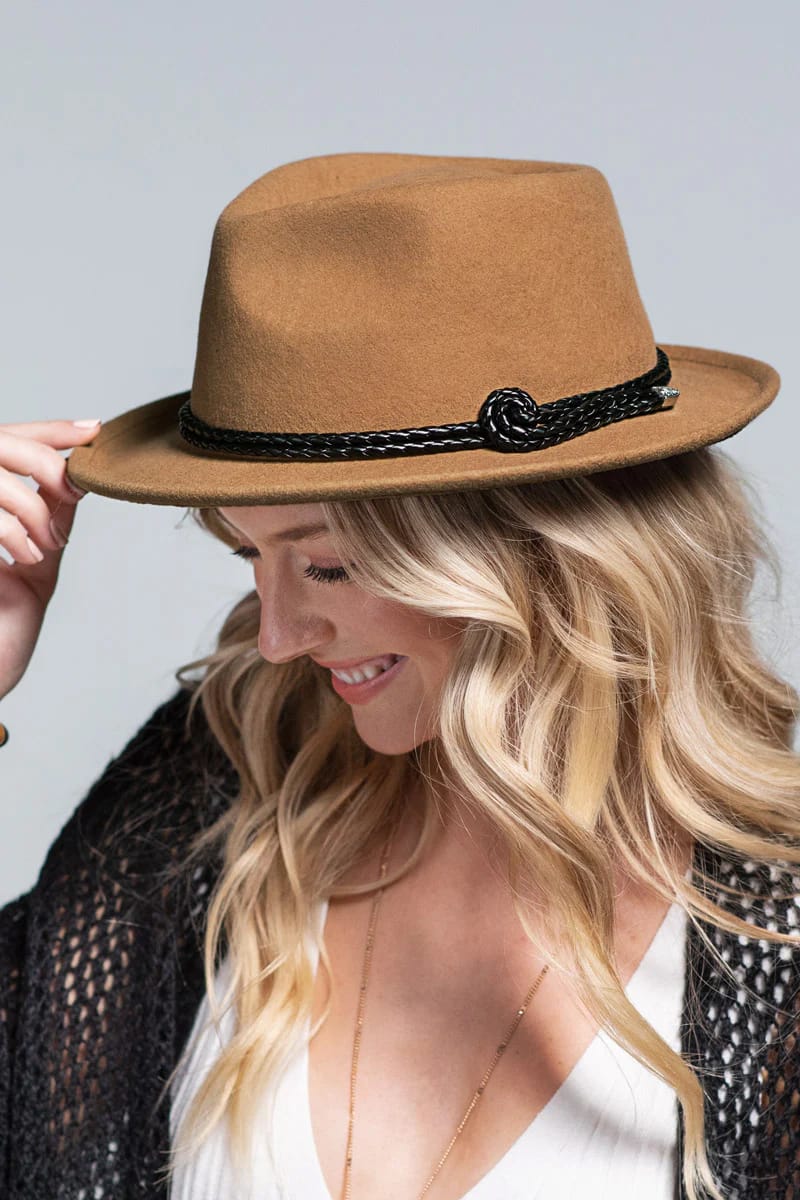 Double Braided Fedora Wool Hat (Pecan) - Hat