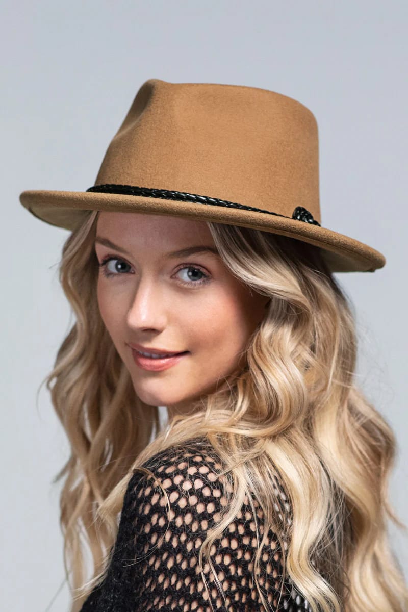 Double Braided Fedora Wool Hat (Pecan) - Hat