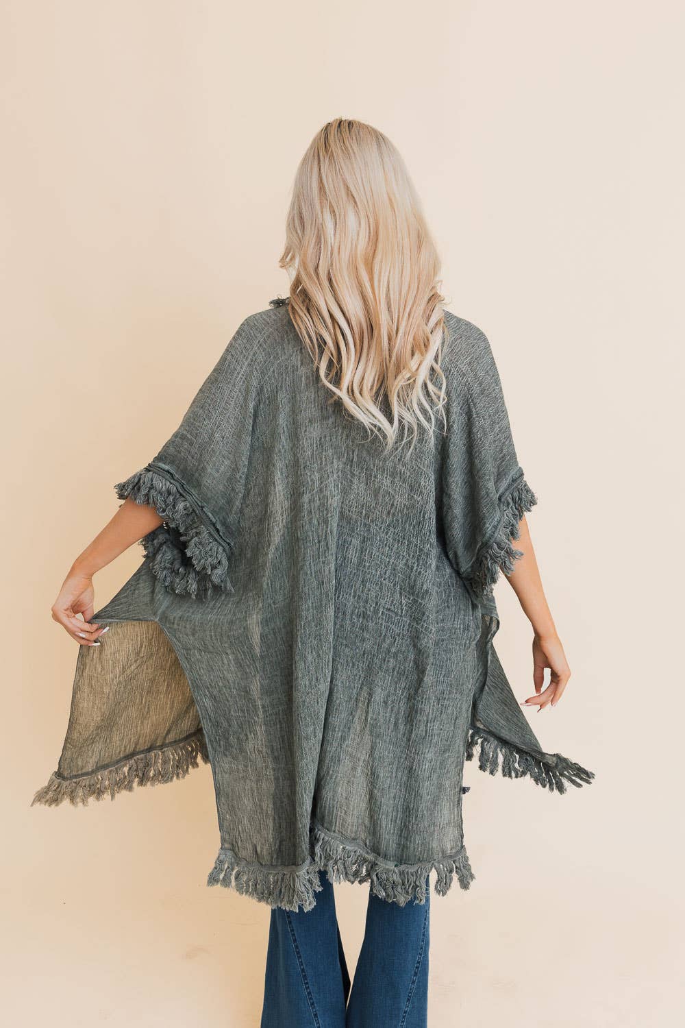 Fringe Ruffle Kimono (Olive) - Casual Kimonos