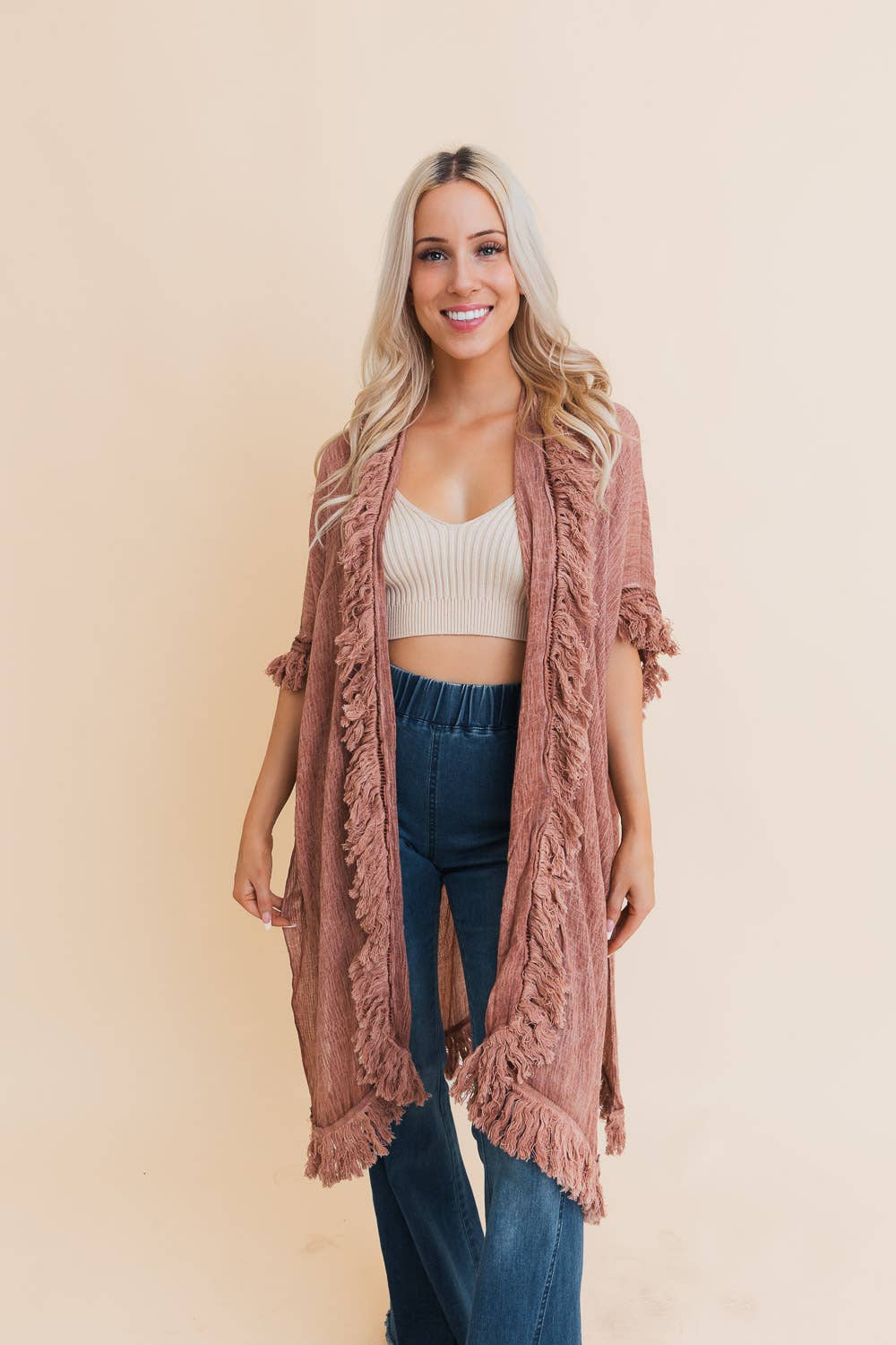 Fringe Ruffle Kimono (Roseclay) - Casual Kimonos