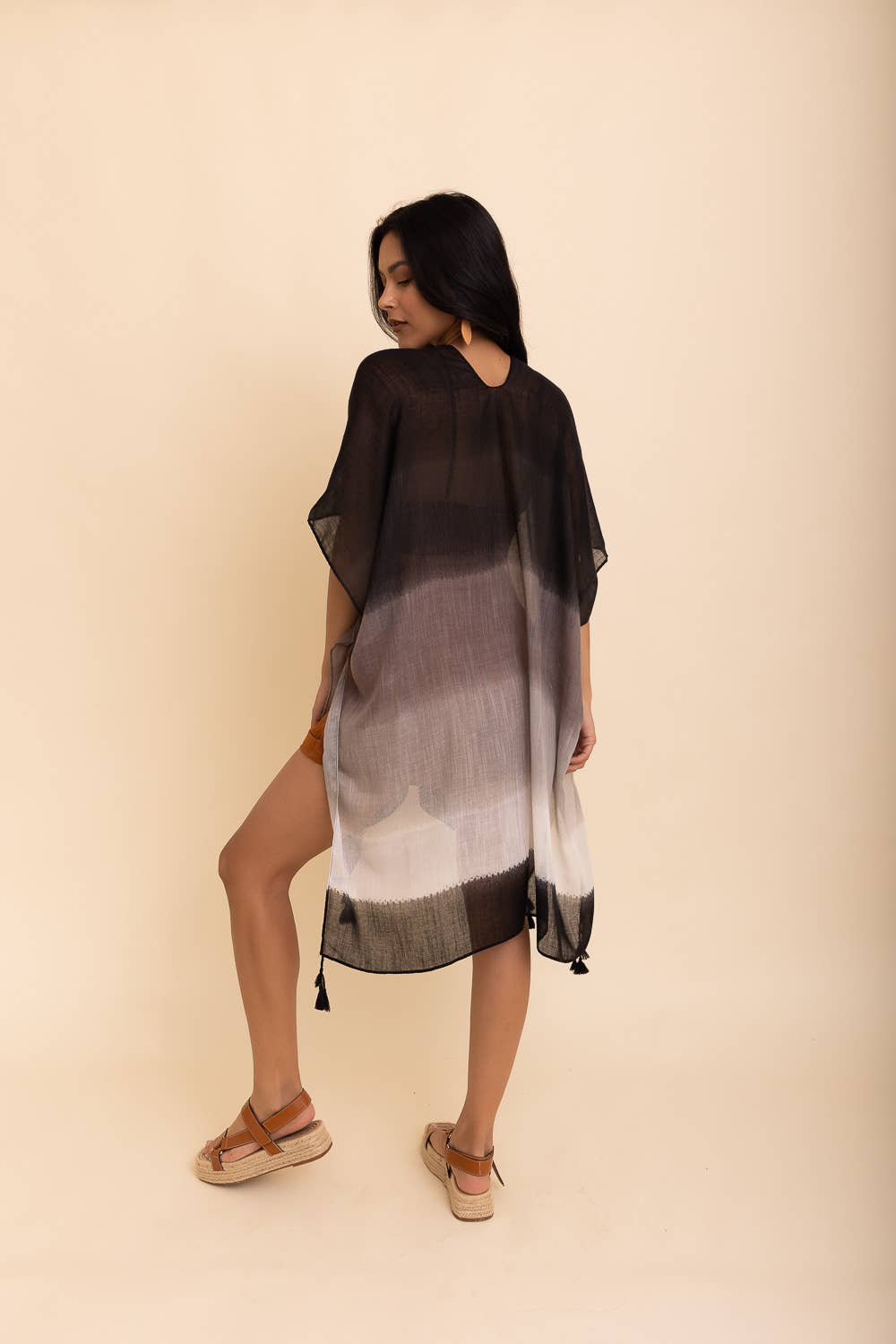 Multi Gradient Kimono with Tassels (Black) - Casual Kimonos