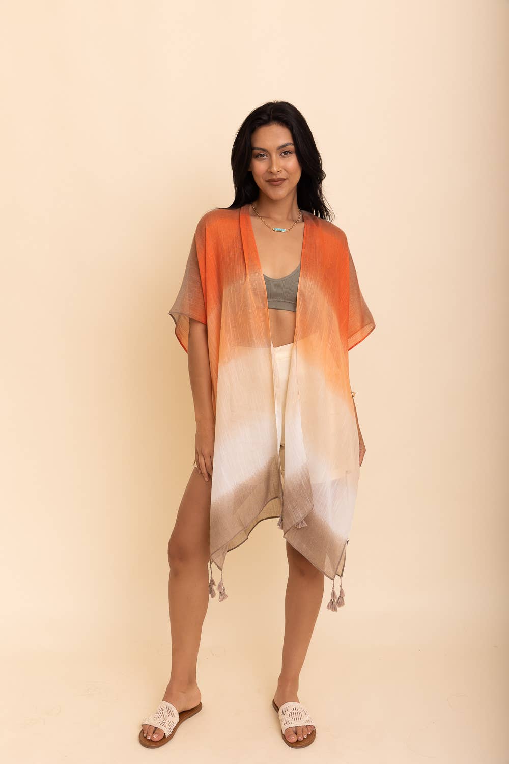 Multi Gradient Kimono with Tassels (Orange) - Casual Kimonos