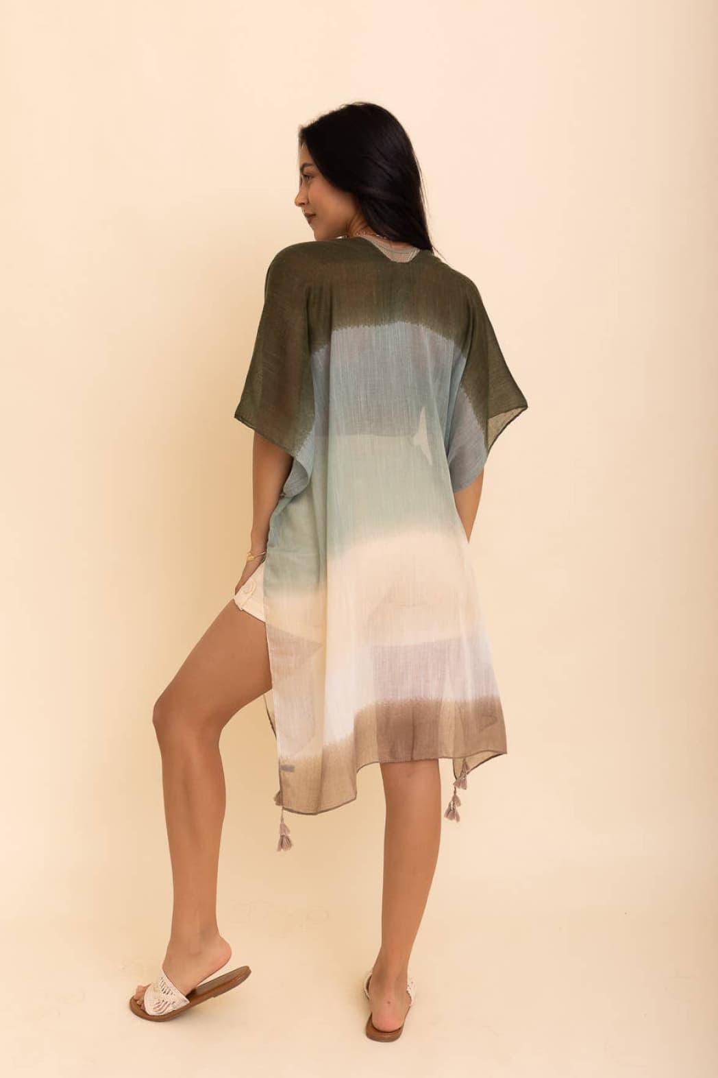 Multi Gradient Kimono with Tassels (Sage) - Casual Kimonos