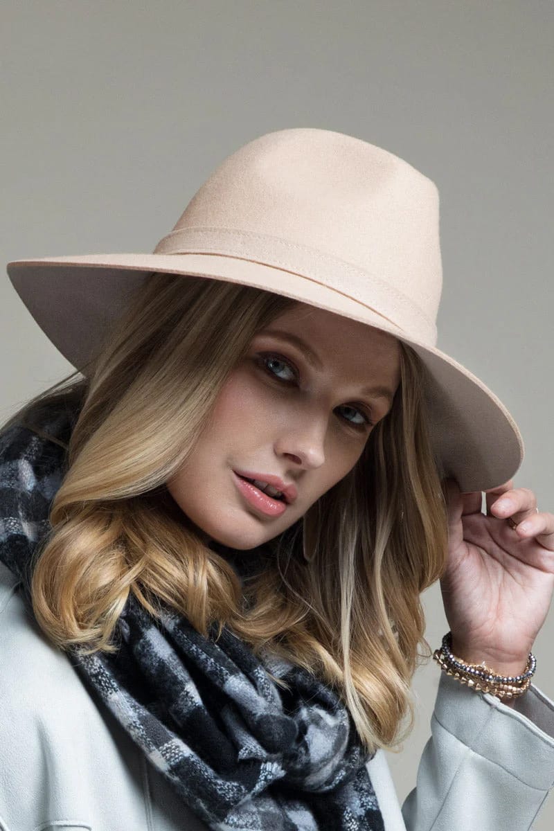 Panama Wool Hat with Band (Beige) - Hat