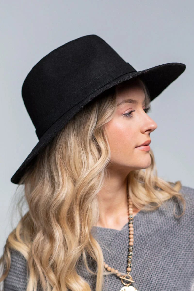 Panama Wool Hat with Band (Black) - Hat