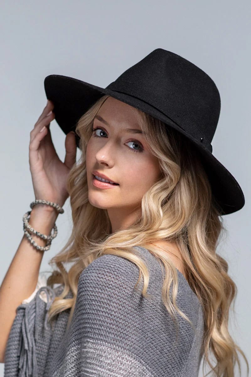 Panama Wool Hat with Band (Black) - Hat