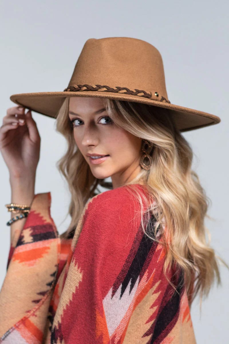 Panama Wool Hat with Braid (Pecan) - Hat