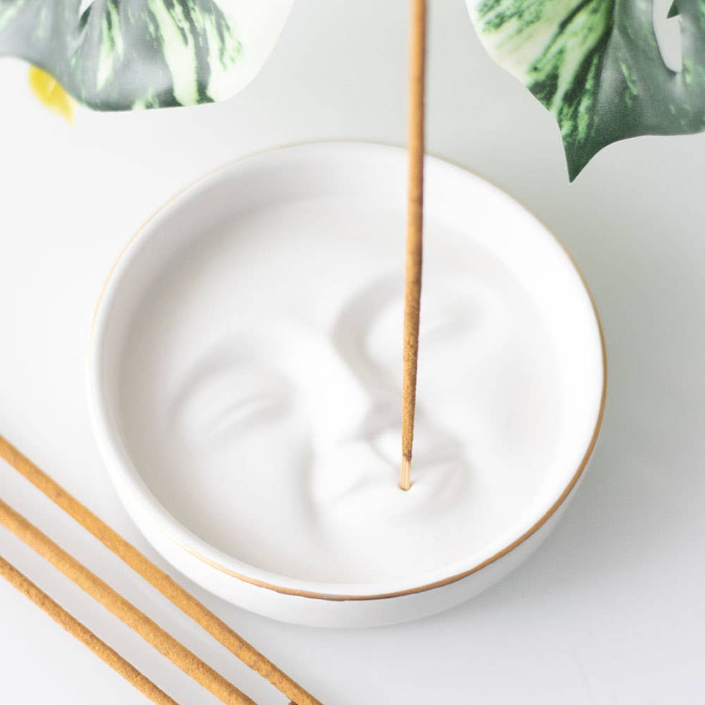 White Moon Face Incense Holder - Incense Holder