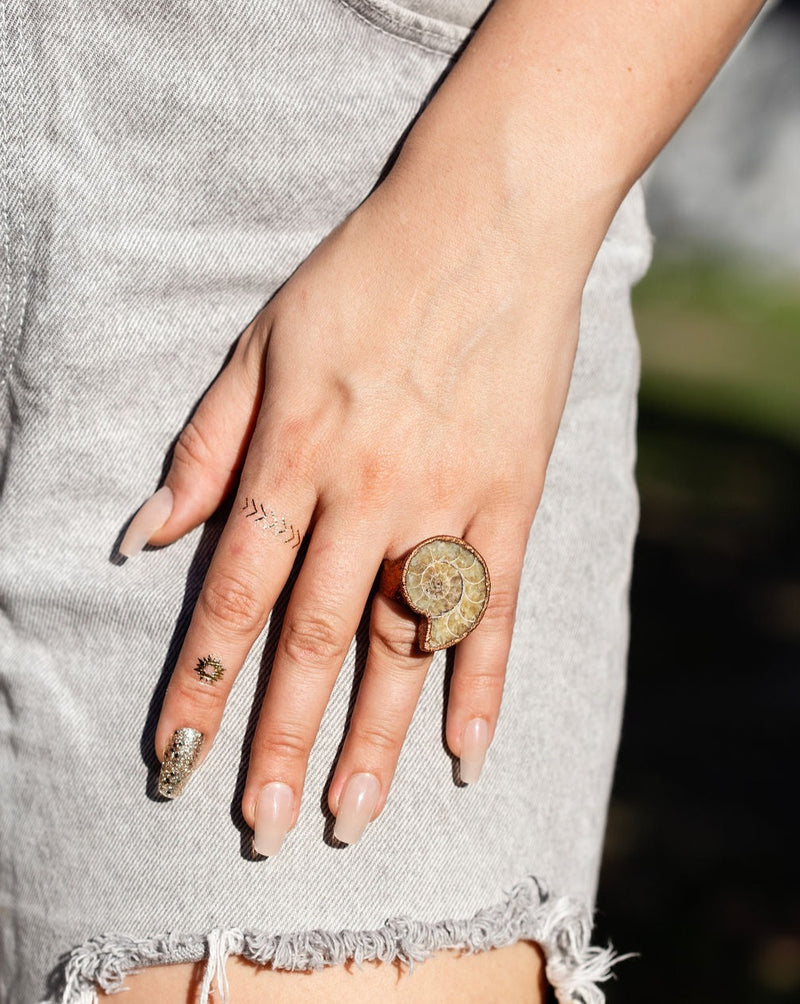 Ammonite Fossil Copper Ring (Yellow)