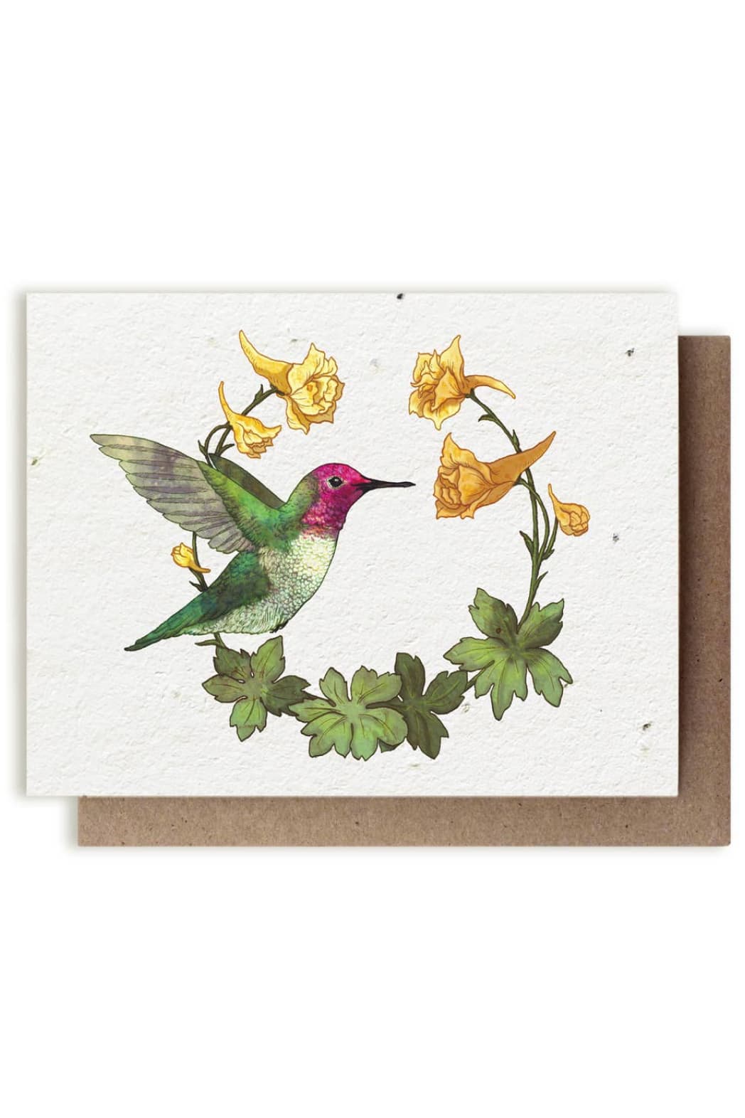 Anna's Hummingbird & Yellow Larkspur Plantable Herb Seed Card - Greeting & Note Cards