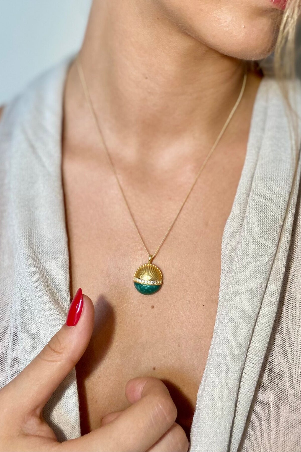 Art Deco Green Earth 18K Gold Filled Designer Necklace - Necklace