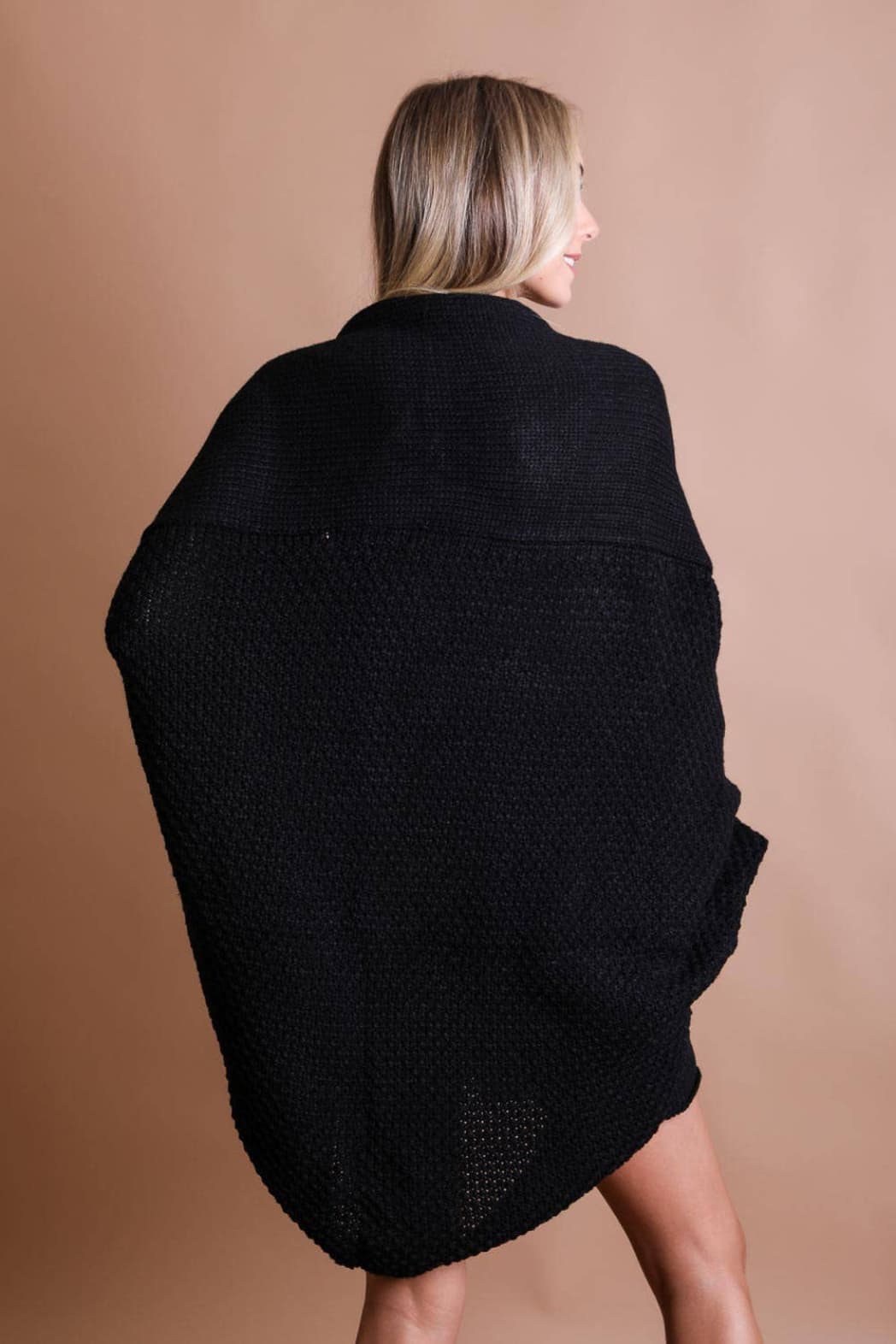 Bat Sleeve Knit Cardigan - Black - Casual Kimonos