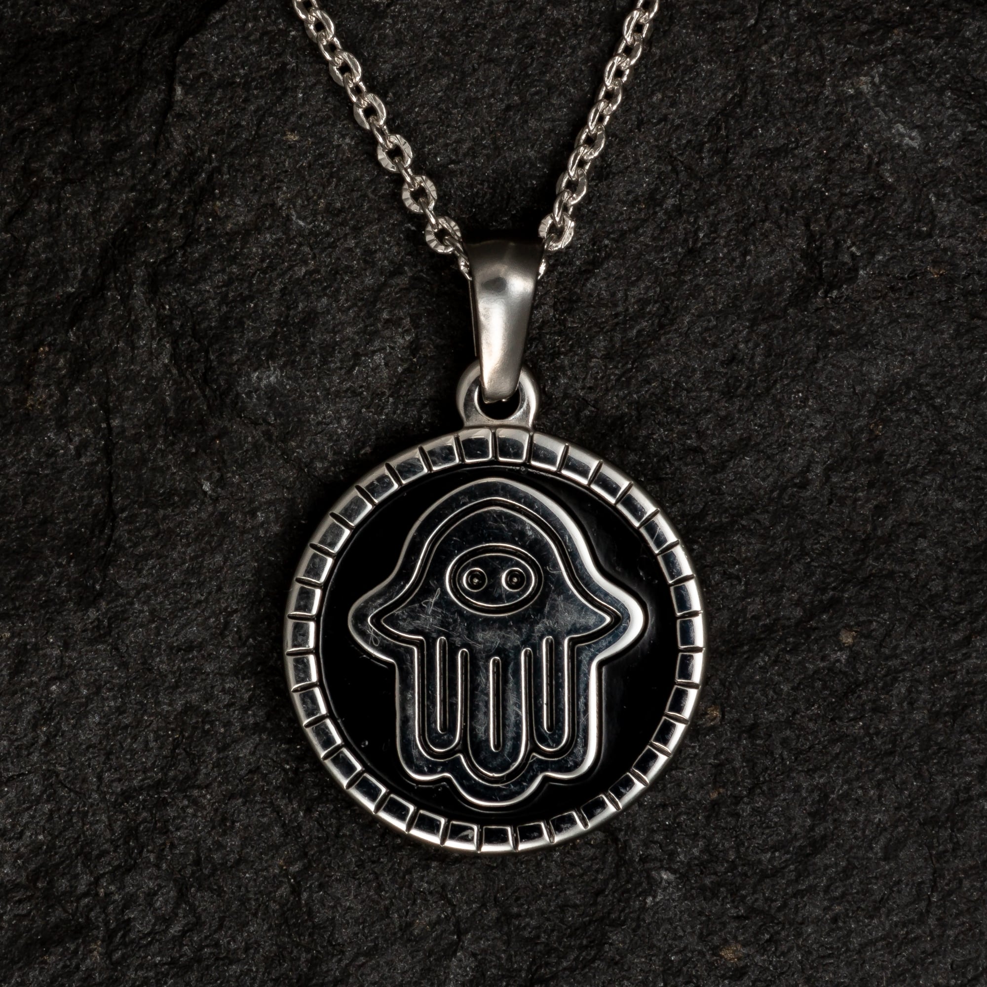 Black Enamel Hamsa Necklace - Necklaces