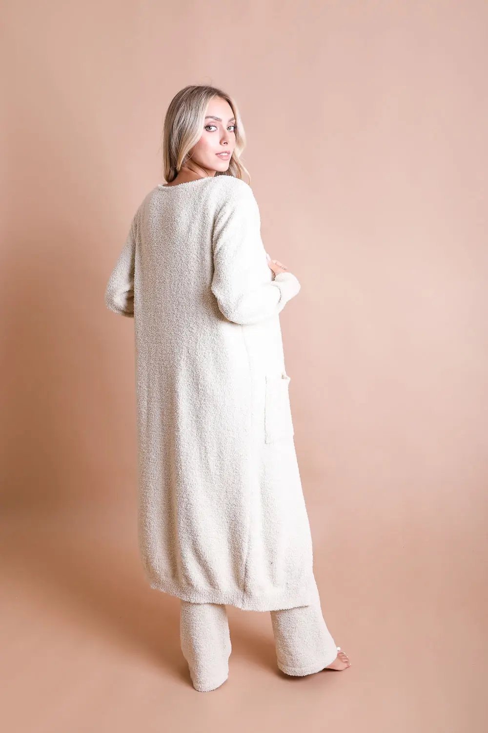 Boucle Cozy Longline Cardigan with Pockets - Cream - XS/S - Cardigan