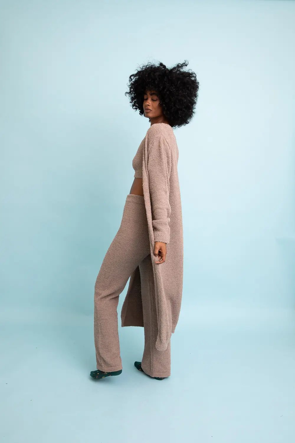 Boucle Cozy Longline Cardigan with Pockets - Mocha - XS/S - Cardigan