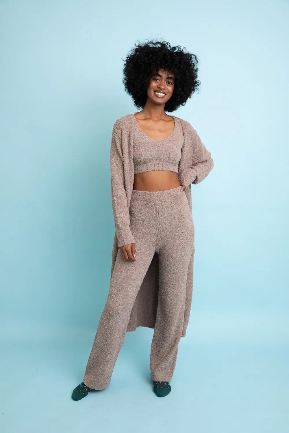 Boucle Cozy Longline Cardigan with Pockets - Mocha - XS/S - Cardigan