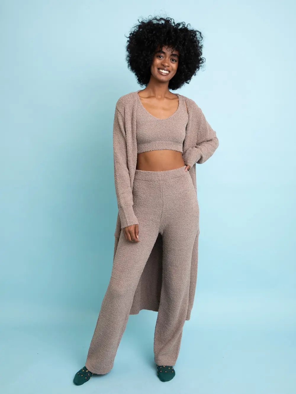 Boucle Cozy Longline Cardigan with Pockets - Mocha - XS/S - Cardigan