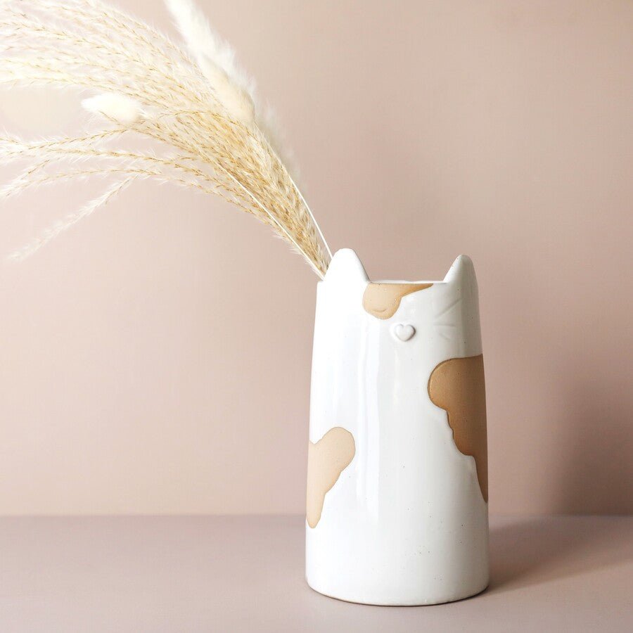 Ceramic Cat Vase with Spots - Vases