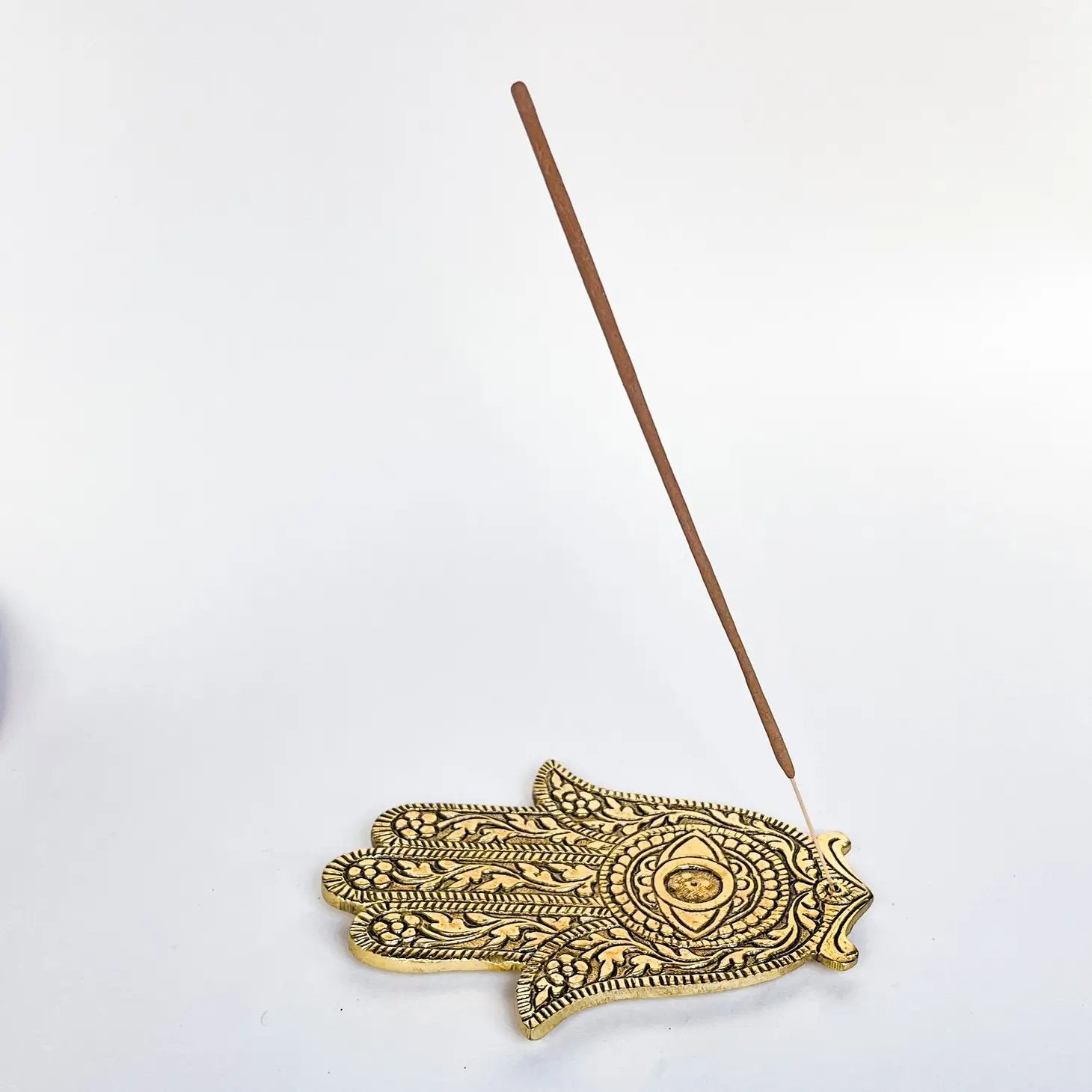 Decorated Hamsa Hand Incense Holder (Gold) - Incense Holders