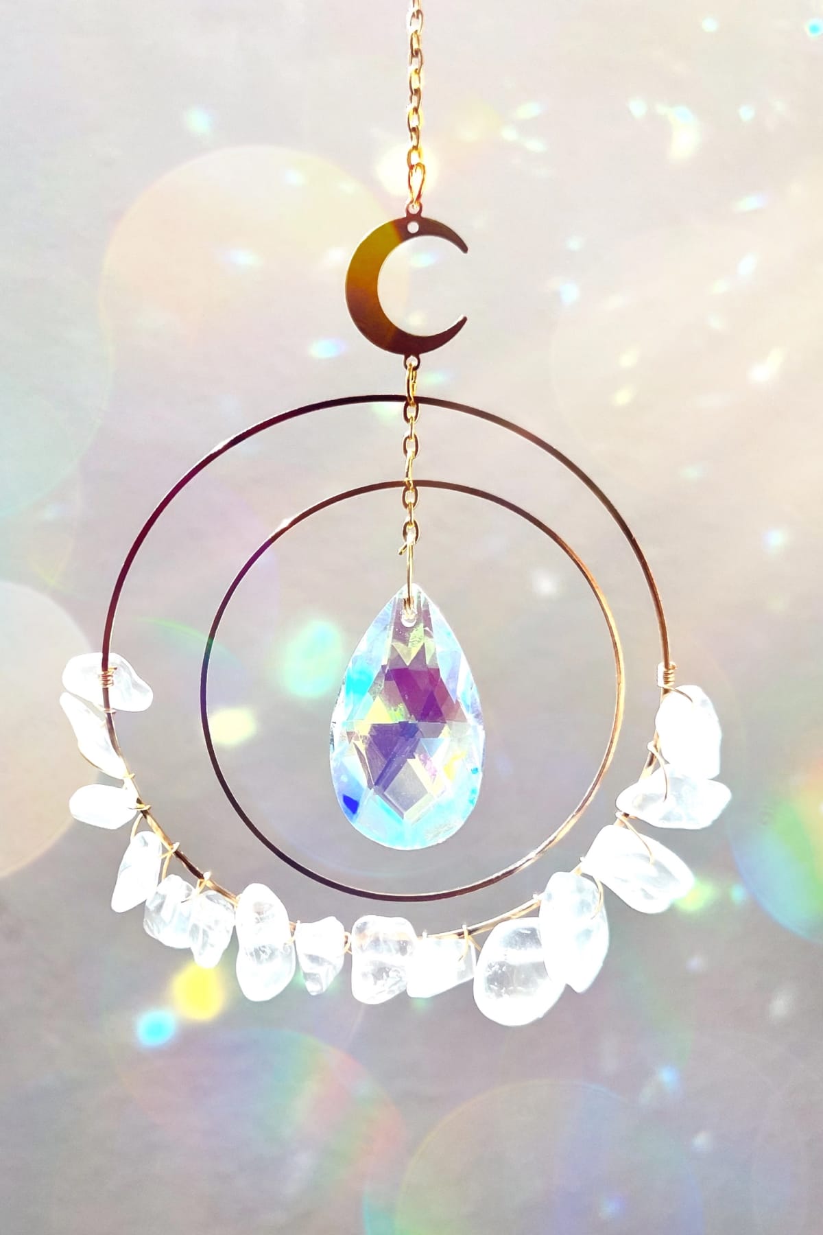 Dreamy Clear Quartz Crystal Suncatcher Rainbow Prism - Suncatcher