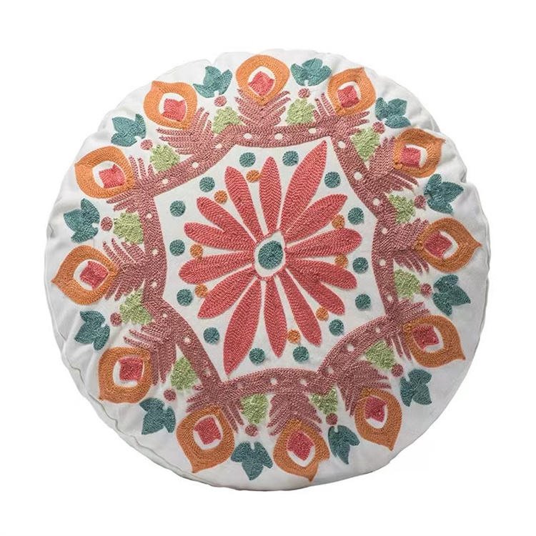 Embroidered Meditation Cushion (Peach) - Pillows