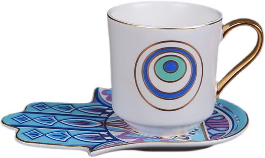 Evil Eye Cup and Hamsa Plate Set - Coffee & Tea Cups