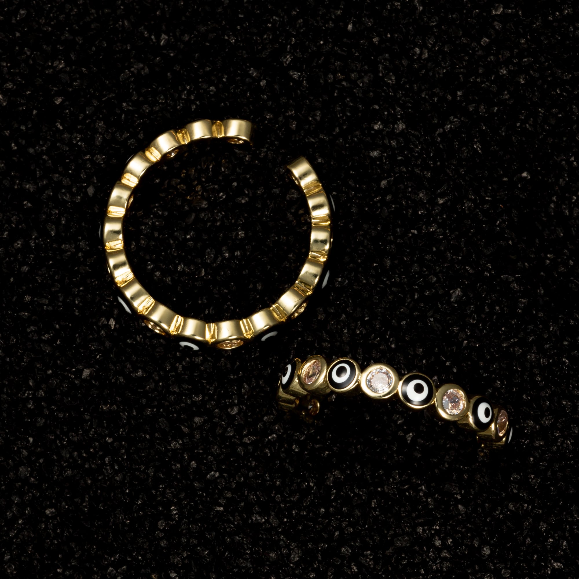 Evil Eye Ring with Gemstones - Black - Rings