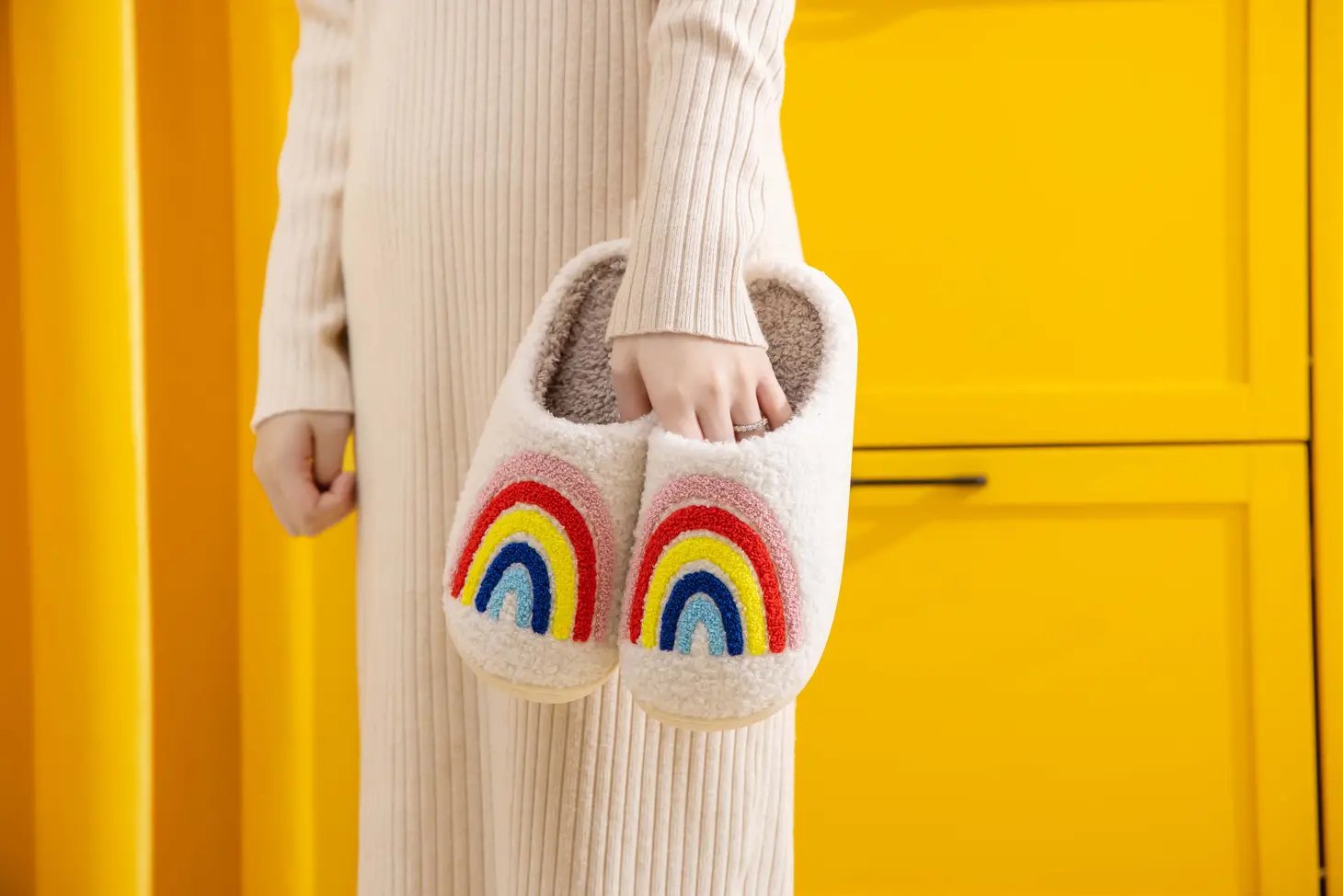 Fluffy Rainbow House Slippers - Small (5.5-6.5/37-38) - Slippers