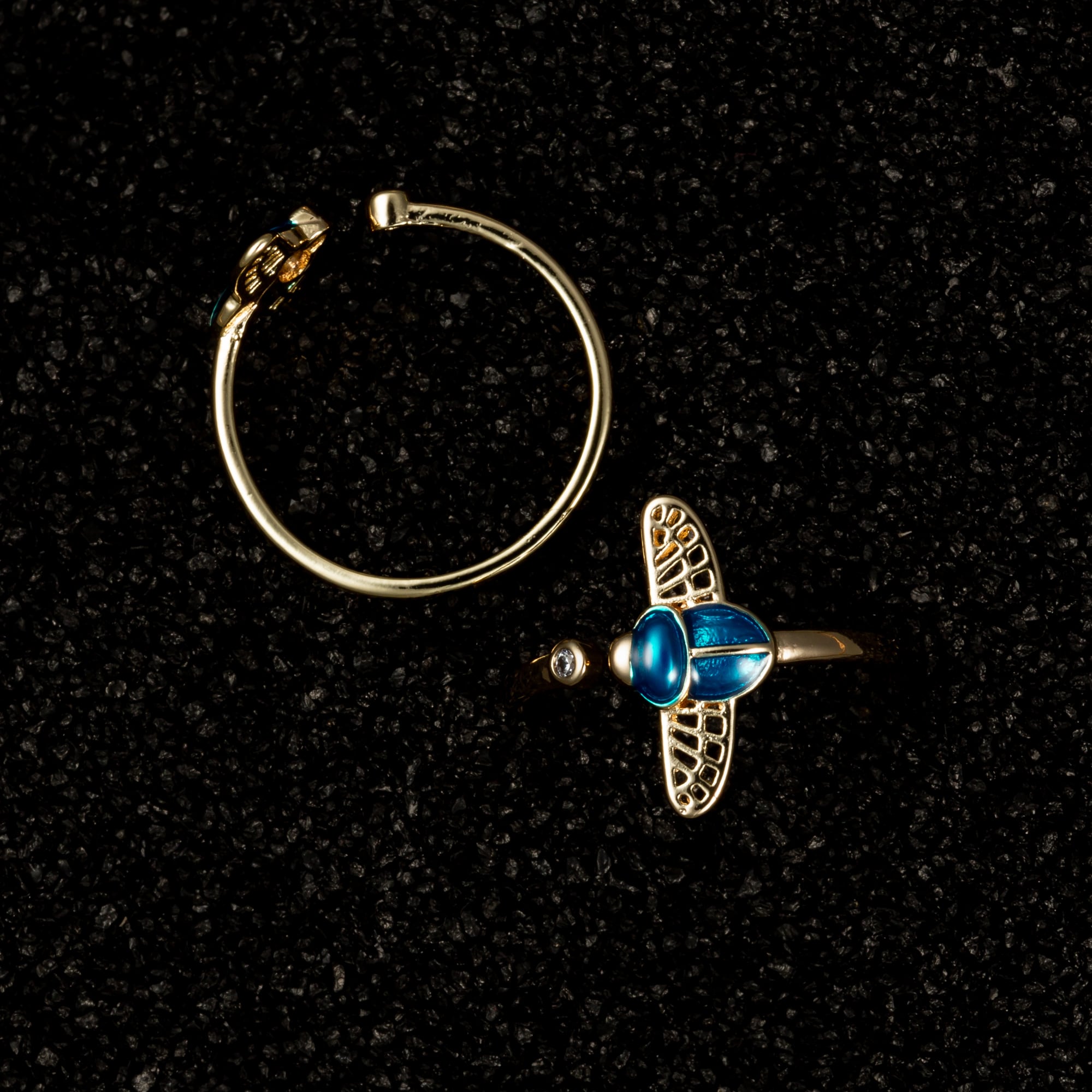 Flying Scarab Enamel Ring - Rings