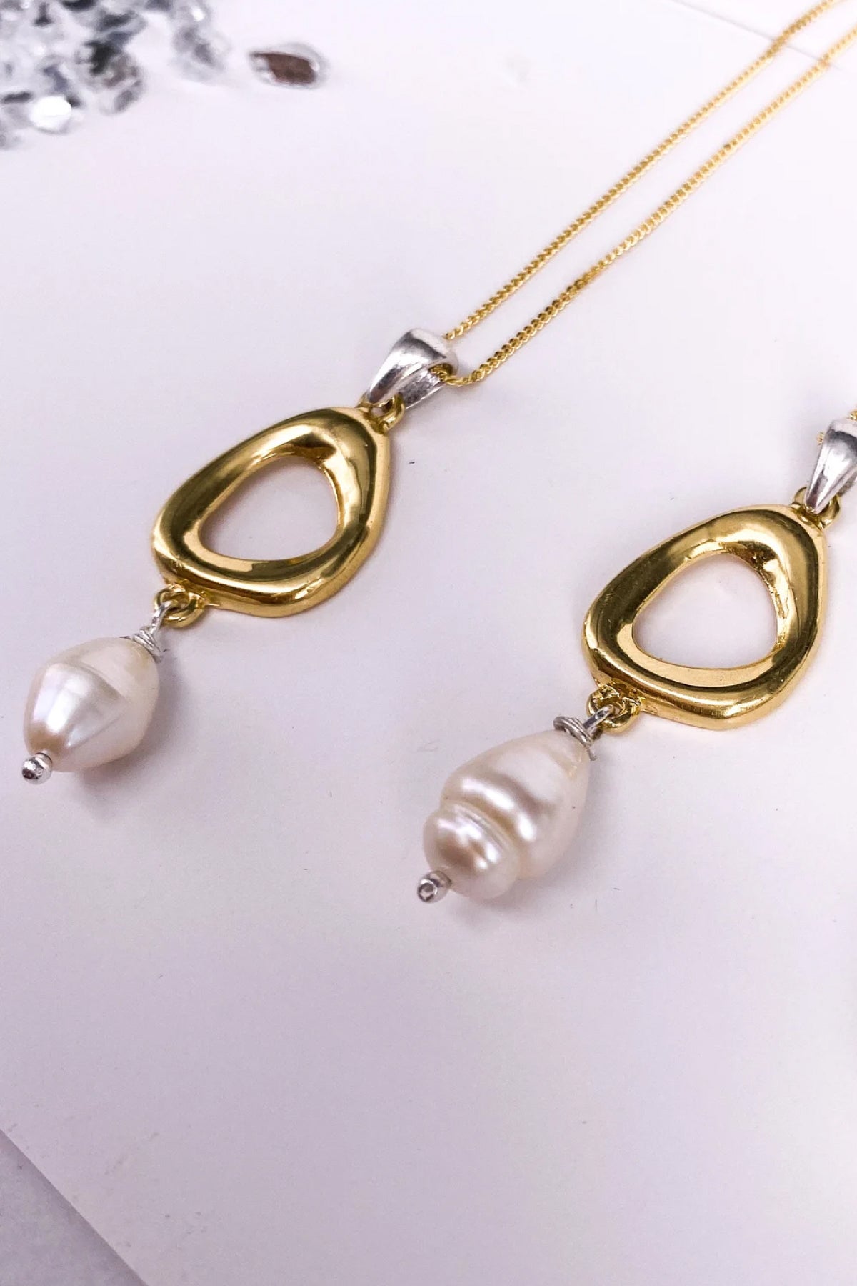 Geo Hoop 18K Gold Filled Designer Necklace with Baroque Pearl - Necklace