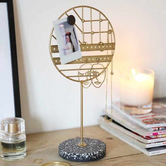 Golden Jewelry Holder with Terrazzo Base - Jewelry Holder