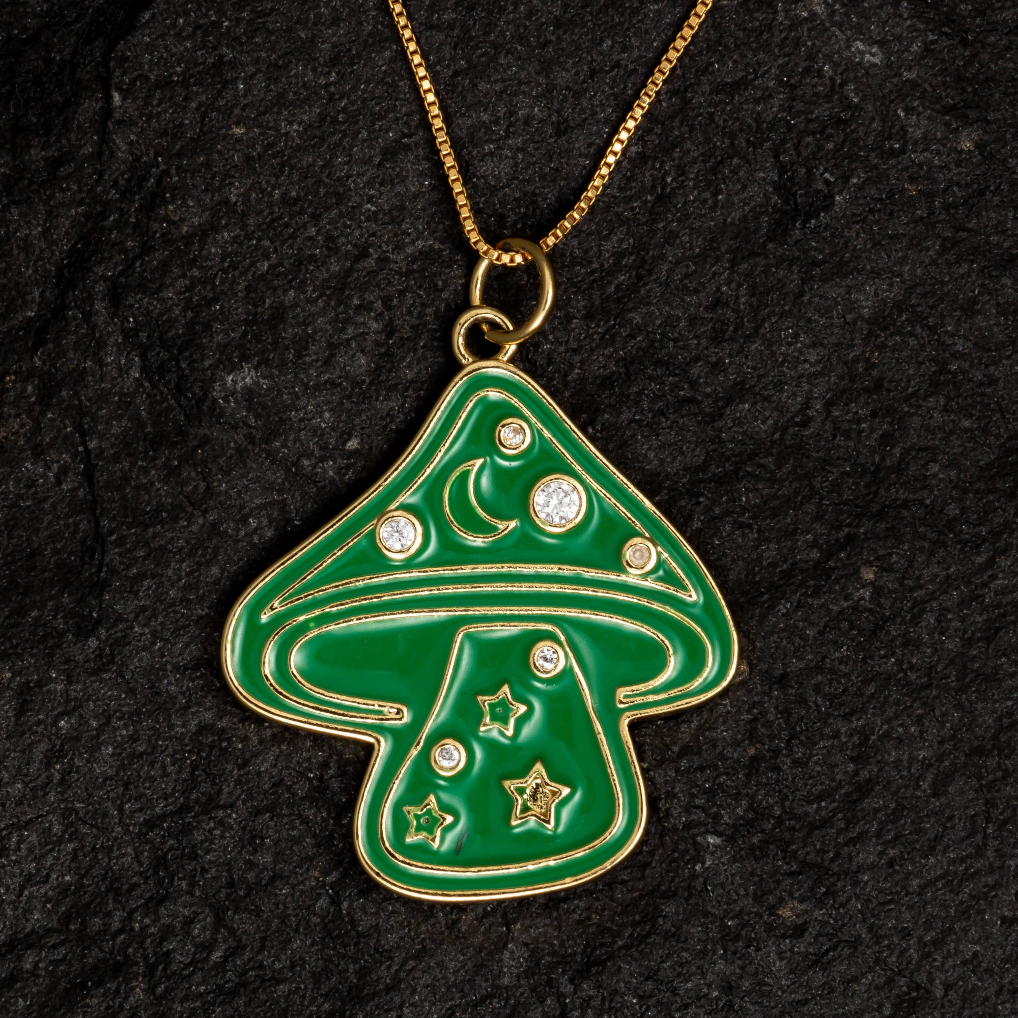 Green Enamel Cosmic Mushroom Necklace - Necklaces